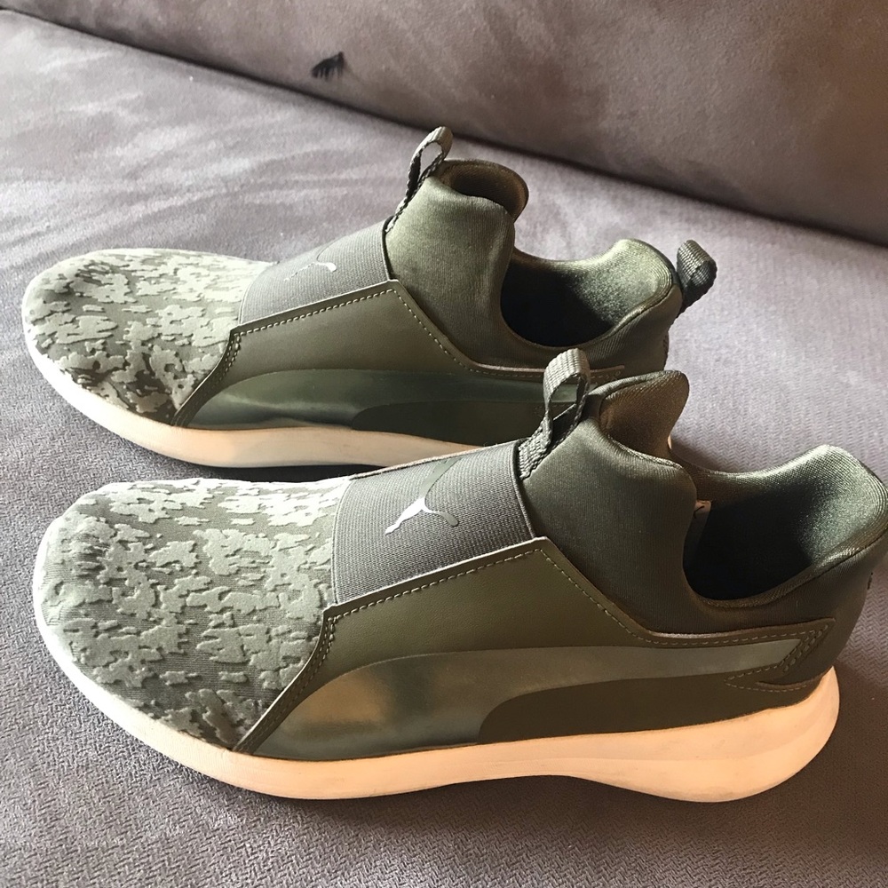 Olive green puma sneakers